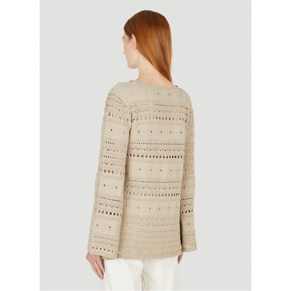 TheOpen Product Pointelle Crochet Knit Wide Sleeve Sweater in Beige Size 1 - Picture 8 of 14